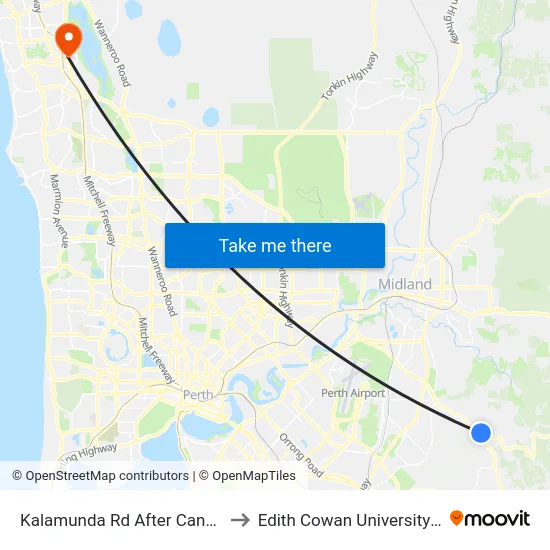Kalamunda Rd After Canning Rd to Edith Cowan University (ECU) map