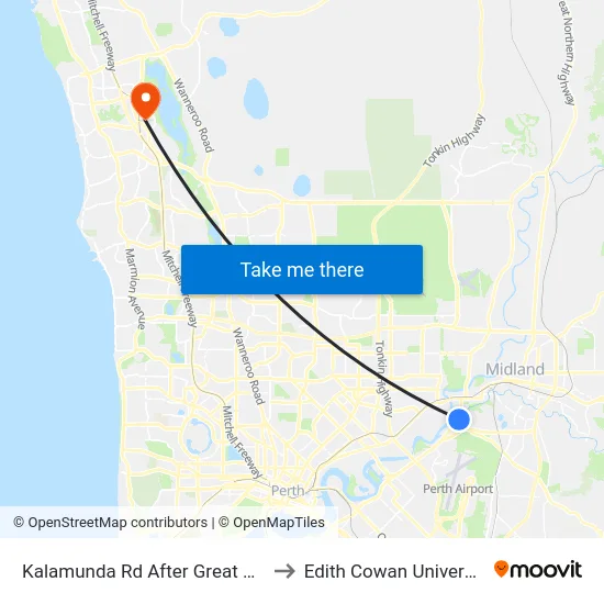 Kalamunda Rd After Great Eastern Hwy to Edith Cowan University (ECU) map