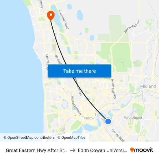 Great Eastern Hwy After Brighton Rd to Edith Cowan University (ECU) map
