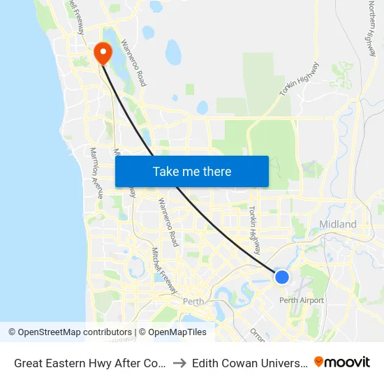Great Eastern Hwy After Coolgardie Av to Edith Cowan University (ECU) map