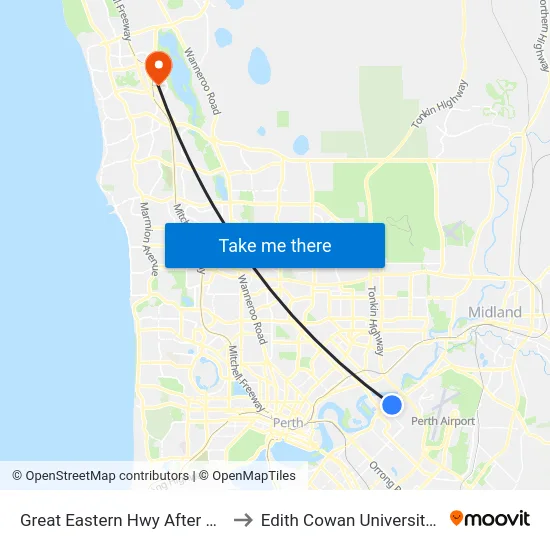 Great Eastern Hwy After Leake St to Edith Cowan University (ECU) map