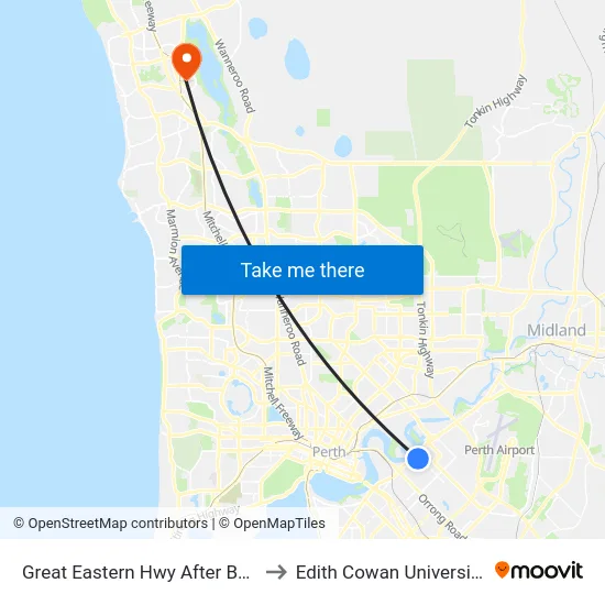 Great Eastern Hwy After Belmont Av to Edith Cowan University (ECU) map