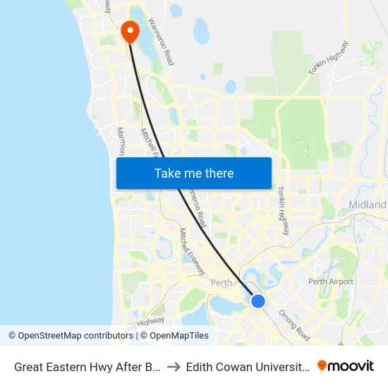 Great Eastern Hwy After Bolton Av to Edith Cowan University (ECU) map