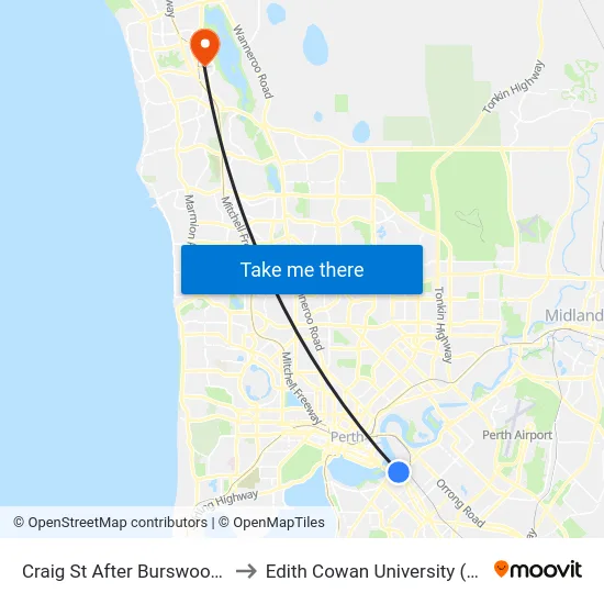 Craig St After Burswood Rd to Edith Cowan University (ECU) map