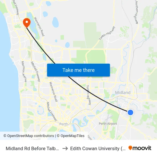 Midland Rd Before Talbot Rd to Edith Cowan University (ECU) map