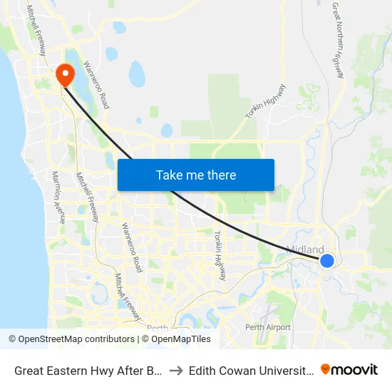 Great Eastern Hwy After Bushby St to Edith Cowan University (ECU) map