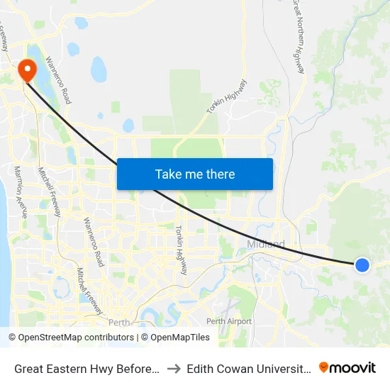Great Eastern Hwy Before Park Rd to Edith Cowan University (ECU) map
