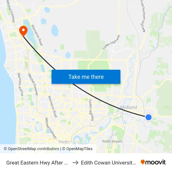 Great Eastern Hwy After Scott St to Edith Cowan University (ECU) map