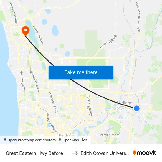 Great Eastern Hwy Before Bellevue Rd to Edith Cowan University (ECU) map