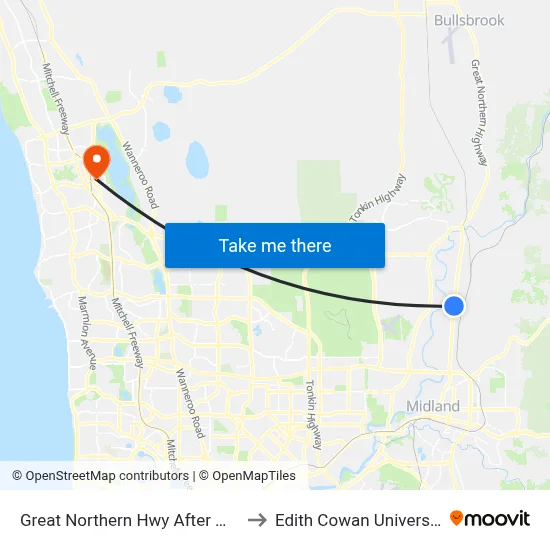 Great Northern Hwy After Mcdonald St to Edith Cowan University (ECU) map