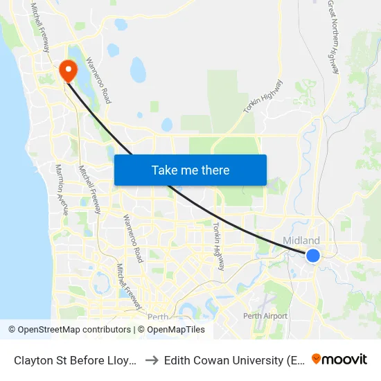 Clayton St Before Lloyd St to Edith Cowan University (ECU) map