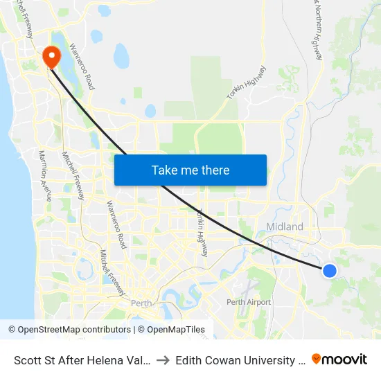 Scott St After Helena Valley Rd to Edith Cowan University (ECU) map
