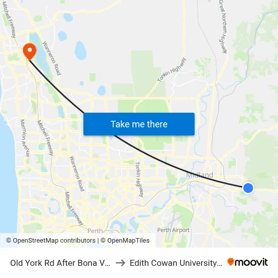 Old York Rd After Bona Vista Rd to Edith Cowan University (ECU) map