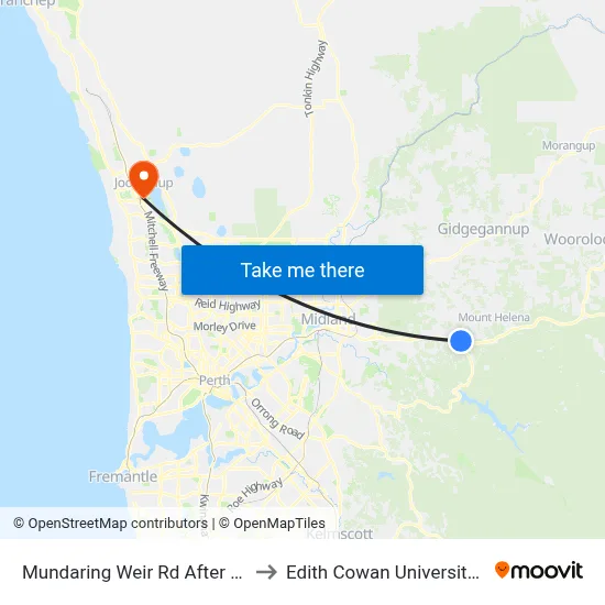 Mundaring Weir Rd After Craig St to Edith Cowan University (ECU) map