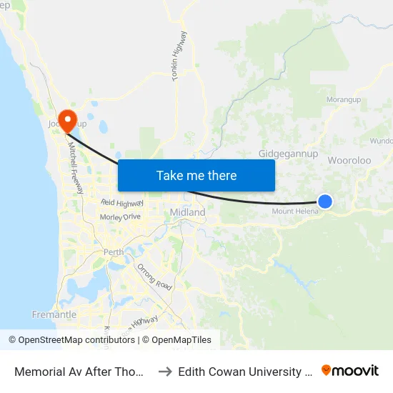 Memorial Av After Thomas St to Edith Cowan University (ECU) map
