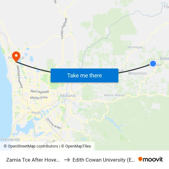 Zamia Tce After Hovea Cr to Edith Cowan University (ECU) map