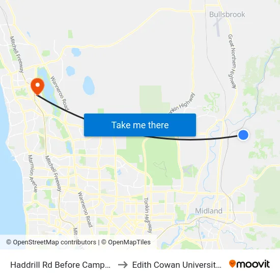 Haddrill Rd Before Campersic Rd to Edith Cowan University (ECU) map