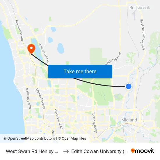 West Swan Rd Henley Brook to Edith Cowan University (ECU) map