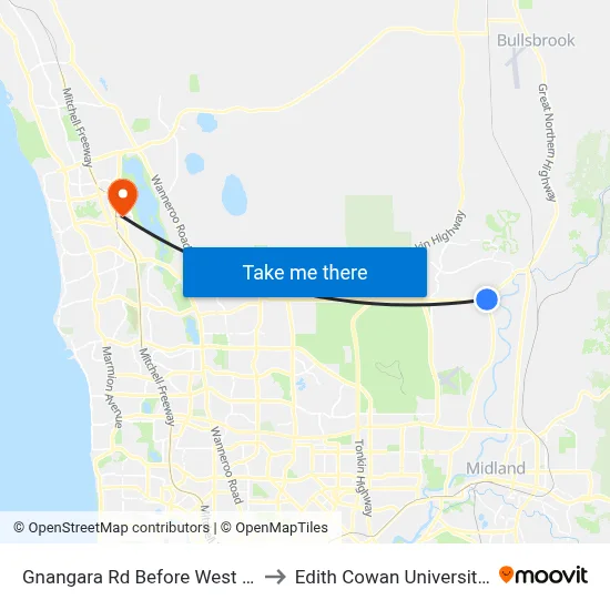 Gnangara Rd Before West Swan Rd to Edith Cowan University (ECU) map