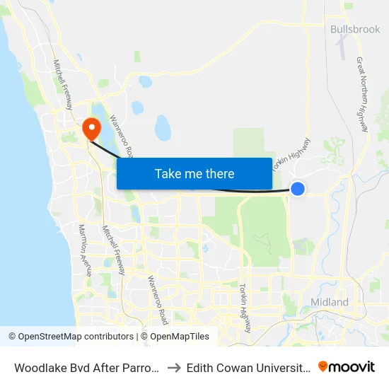 Woodlake Bvd After Parrotbush Cr to Edith Cowan University (ECU) map