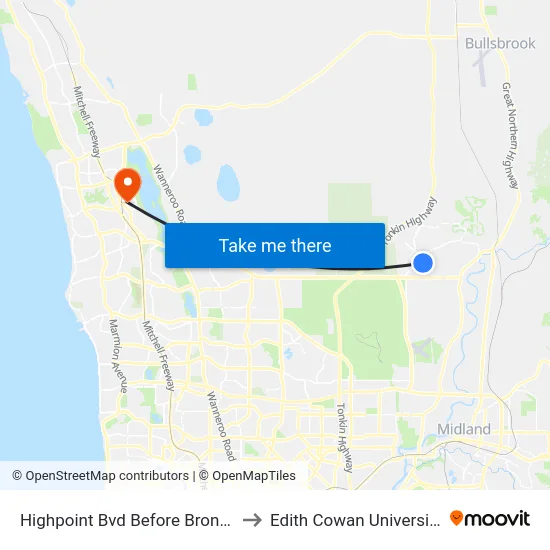 Highpoint Bvd Before Bronzewing Av to Edith Cowan University (ECU) map