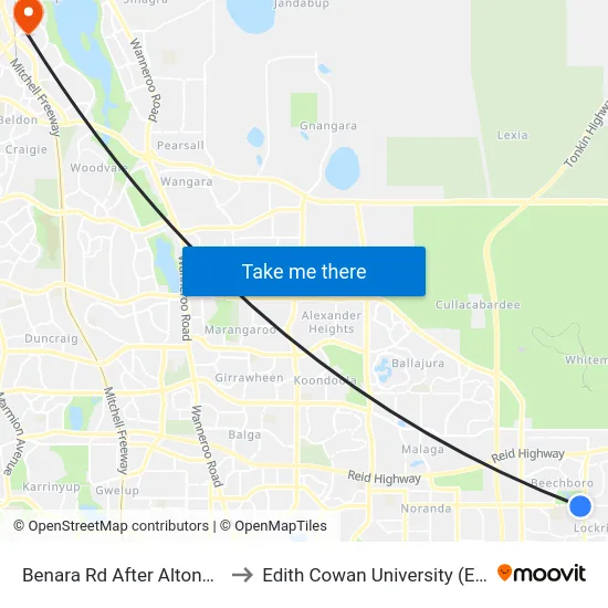 Benara Rd After Altone Rd to Edith Cowan University (ECU) map