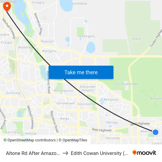 Altone Rd After Amazon Dr to Edith Cowan University (ECU) map