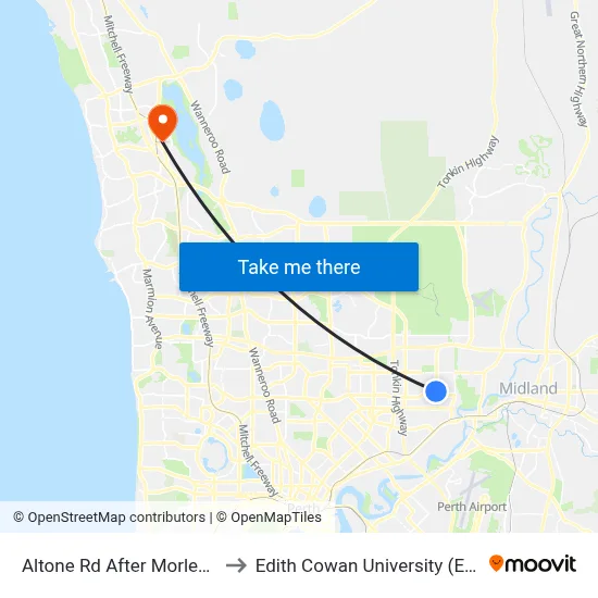 Altone Rd After Morley Dr to Edith Cowan University (ECU) map