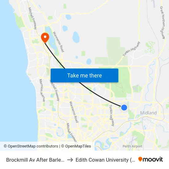 Brockmill Av After Barlee Wy to Edith Cowan University (ECU) map