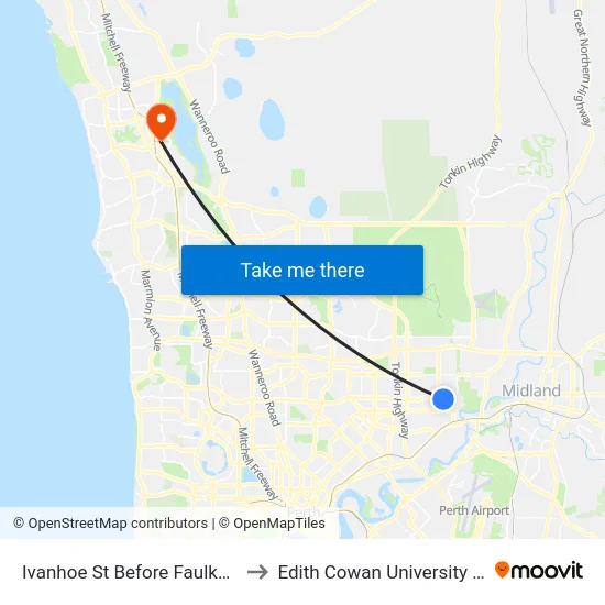 Ivanhoe St Before Faulkner Wy to Edith Cowan University (ECU) map