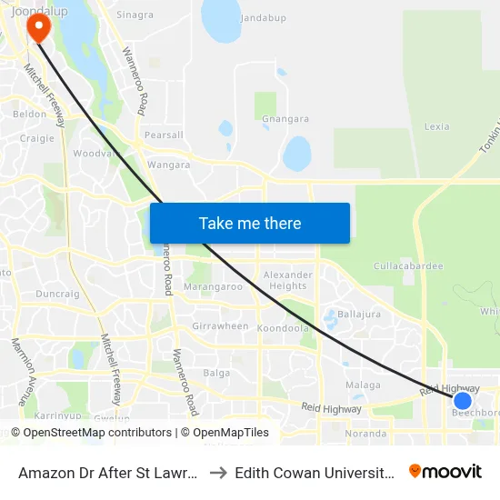 Amazon Dr After St Lawrence Dr to Edith Cowan University (ECU) map