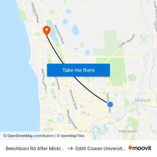 Beechboro Rd After Mickleham Rd to Edith Cowan University (ECU) map