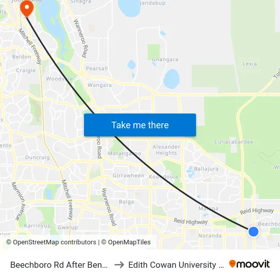 Beechboro Rd After Benara Rd to Edith Cowan University (ECU) map