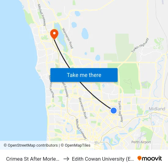 Crimea St After Morley Dr to Edith Cowan University (ECU) map