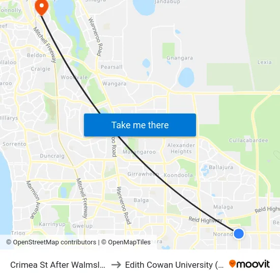 Crimea St After Walmsley Dr to Edith Cowan University (ECU) map