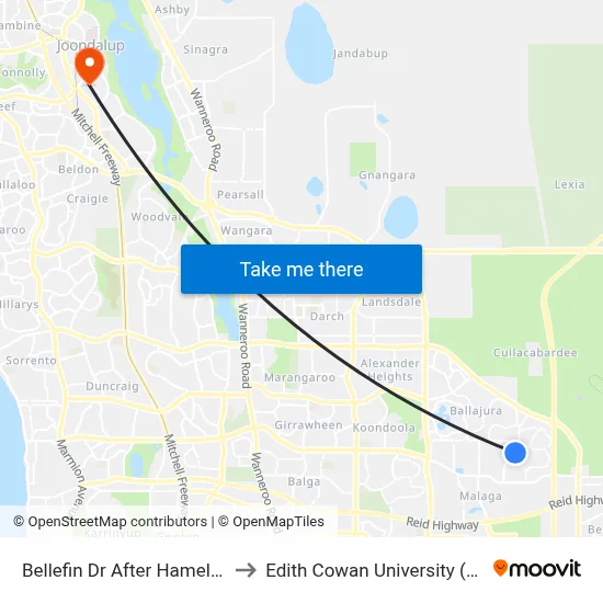 Bellefin Dr After Hamelin Dr to Edith Cowan University (ECU) map