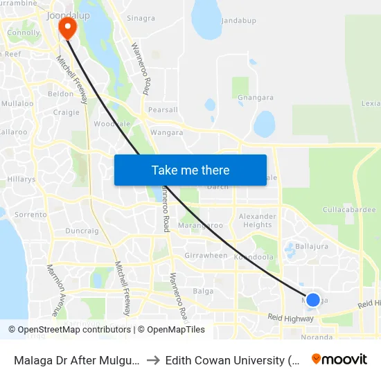Malaga Dr After Mulgul Rd to Edith Cowan University (ECU) map