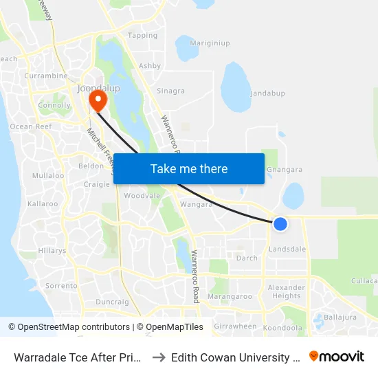 Warradale Tce After Priest Rd to Edith Cowan University (ECU) map