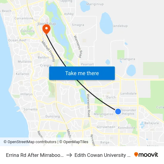 Errina Rd After Mirrabooka Av to Edith Cowan University (ECU) map