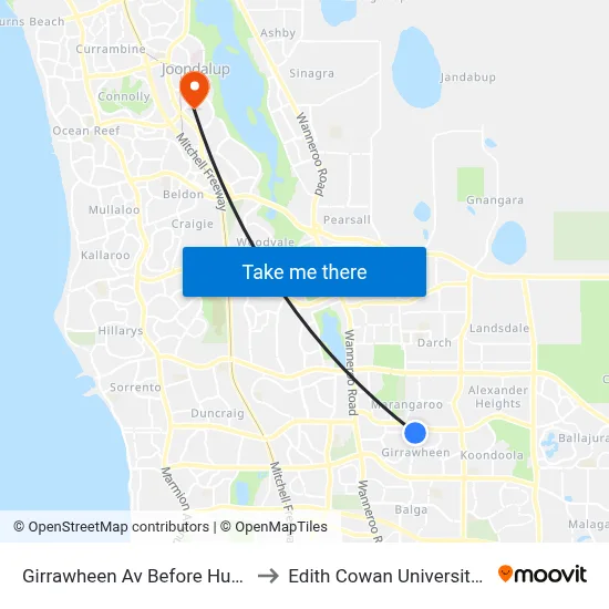 Girrawheen Av Before Hudson Av to Edith Cowan University (ECU) map