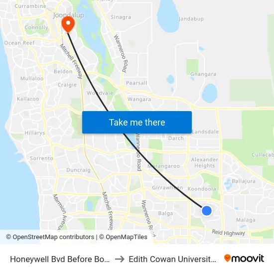 Honeywell Bvd Before Boyare Av to Edith Cowan University (ECU) map