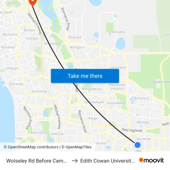 Wolseley Rd Before Camboon Rd to Edith Cowan University (ECU) map