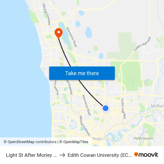 Light St After Morley Dr to Edith Cowan University (ECU) map
