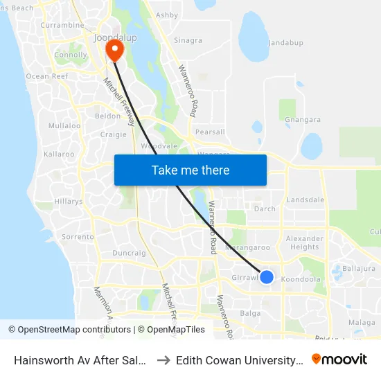 Hainsworth Av After Salcott Rd to Edith Cowan University (ECU) map