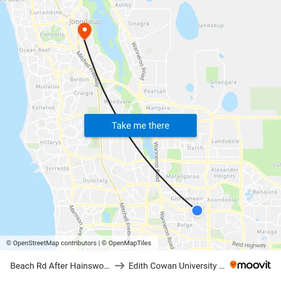 Beach Rd After Hainsworth Av to Edith Cowan University (ECU) map