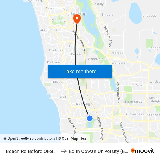 Beach Rd Before Okely Rd to Edith Cowan University (ECU) map