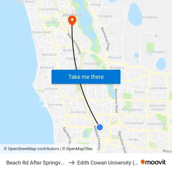 Beach Rd After Springvale Dr to Edith Cowan University (ECU) map