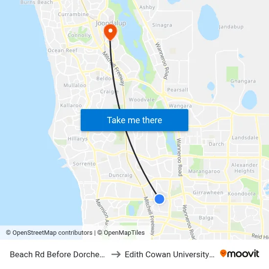 Beach Rd Before Dorchester Av to Edith Cowan University (ECU) map