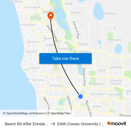 Beach Rd After Erindale Rd to Edith Cowan University (ECU) map