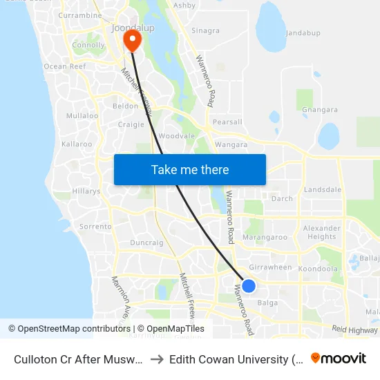 Culloton Cr After Muswell St to Edith Cowan University (ECU) map
